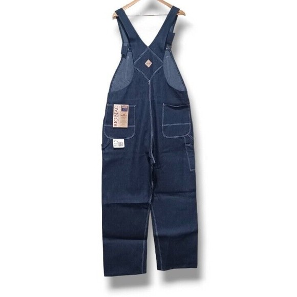 Big Mac 42x34 Dark Wash Bib Overalls Mens Carpenter Utility Blue Jeans Vtg NOS - Picture 2 of 16